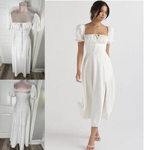 White Puff Sleeve Midi Dress Sz S